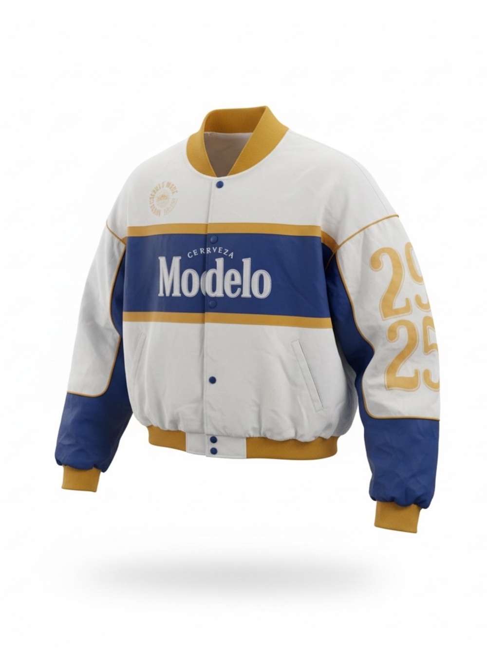 ModelCo White, Blue & Gold Bomber Jacket